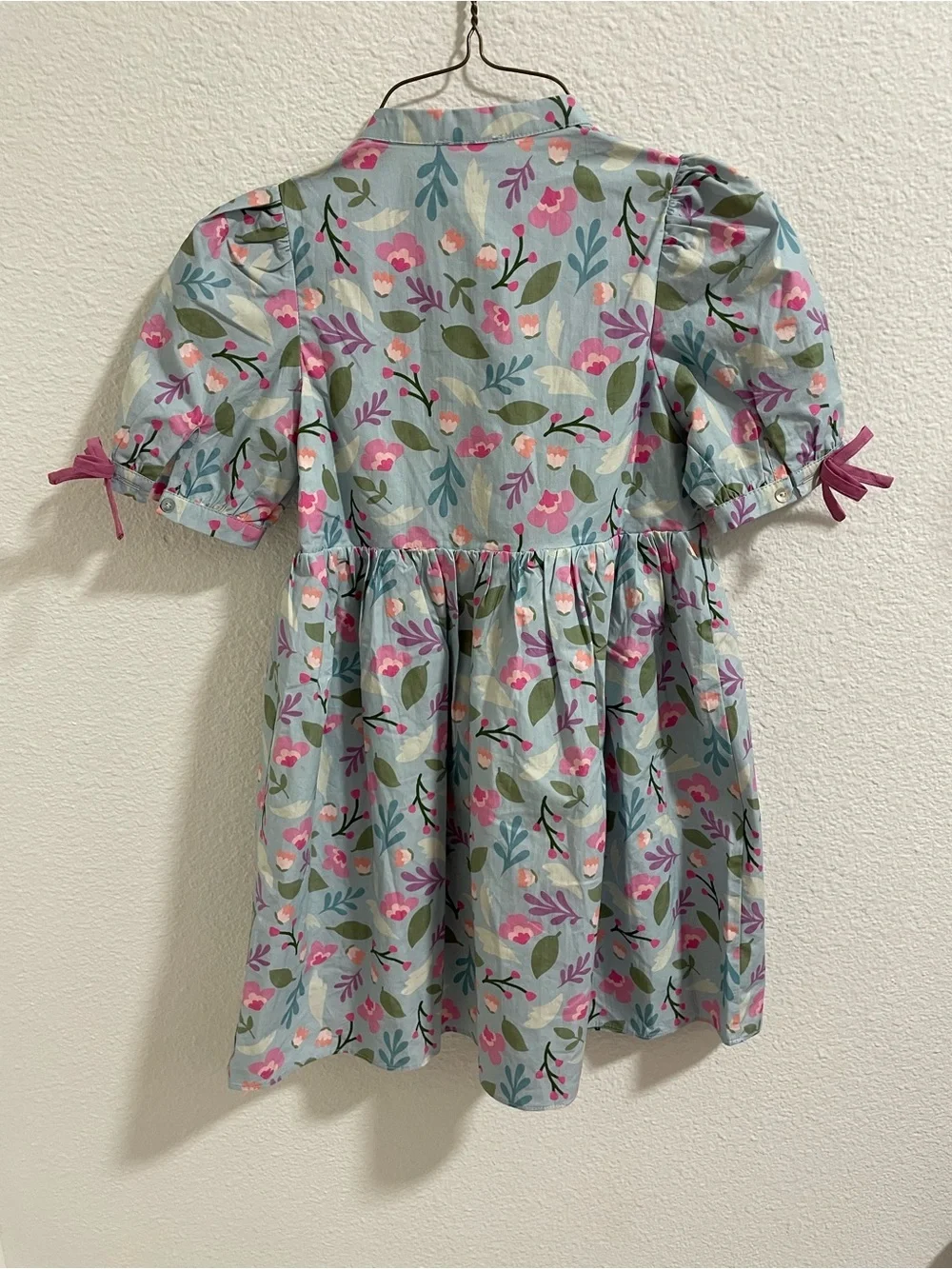 Shop the Mint Girls Floral Bow-Trim Cotton Dress for Kids - Light Blue & Pink